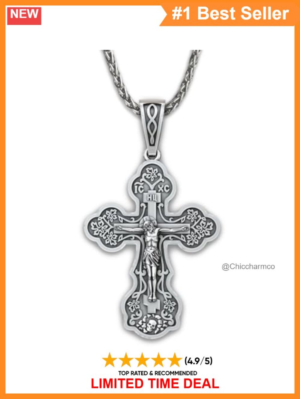 925 Sterling Silver Orthodox Cross Necklace Women Handmade Religious